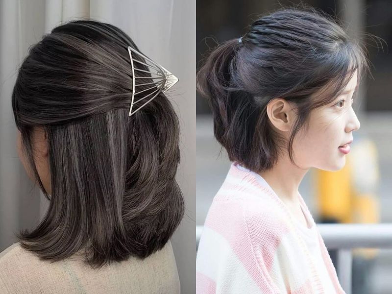Kiểu tóc ngang bầu buộc nửa đầu mang lại cảm giác ngọt ngào, nữ tính